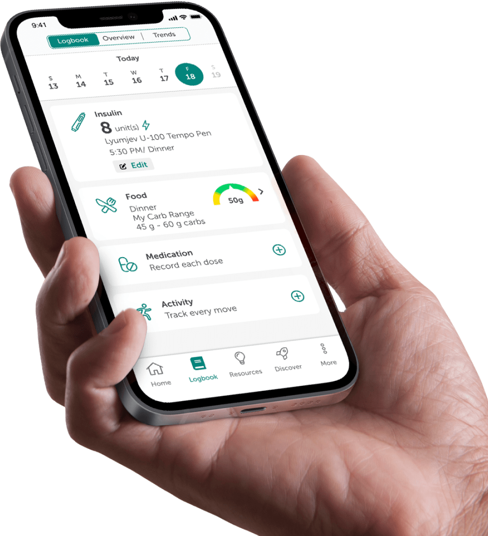 The TempoSmart app shows patient Logbook on a smartphone